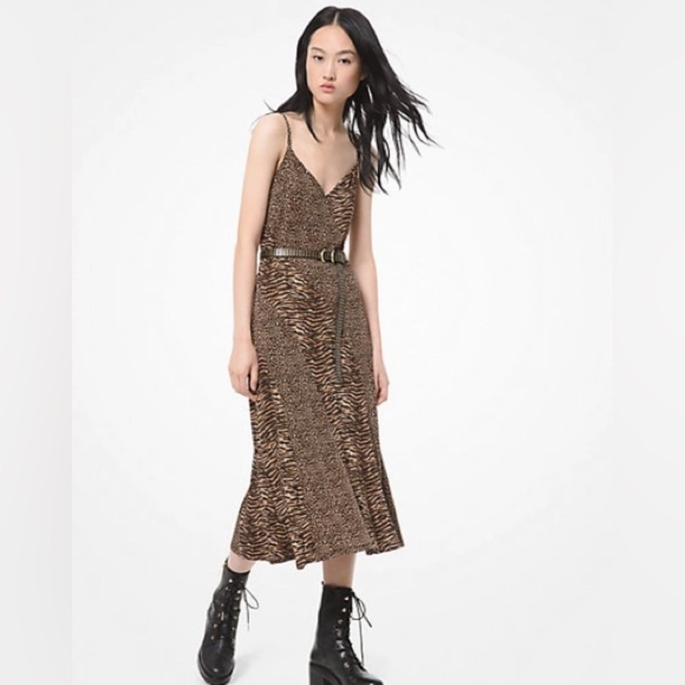 Michael Kors animal print slip dress.